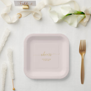 Pink & Gold Elegantes Lettering Cheers Event Party Pappteller
