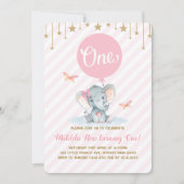 Pink Gold Elephant 1. Geburtstag Twinkle Star Einladung (Vorderseite)
