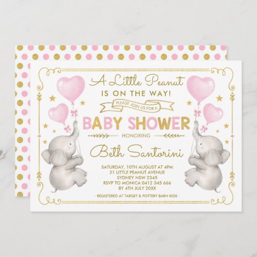 Pink Gold Elephant Baby Shower Jungle Einladung (Vorne/Hinten)
