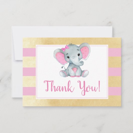 Pink Gold Elephant Danke Card Dusche Geburtstag (Vorderseite)