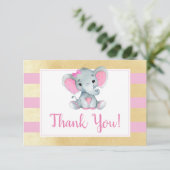 Pink Gold Elephant Danke Card Dusche Geburtstag (Stehend Vorderseite)
