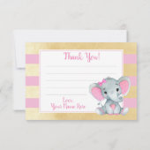 Pink Gold Elephant Danke Card Dusche Geburtstag (Rückseite)