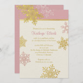 Pink Gold Elfenbeinküste Winterschneeflocken Braut Einladung (Vorne/Hinten)