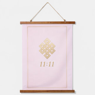 Pink & Gold Eternal Knot Hanging Tapestry Wandteppich Mit Holzrahmen