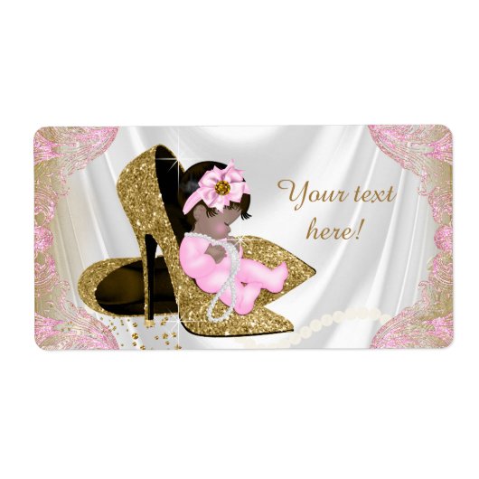 Pink Gold Ethnic Baby Dusche Wasser Flaschen Label (Vorne)