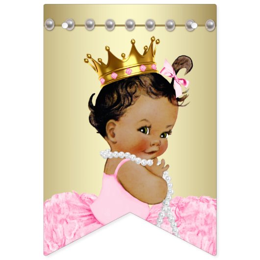 Pink Gold Ethnic Ballerina Tutu Pearls Baby Dusche Wimpelkette (Erste Fahne)