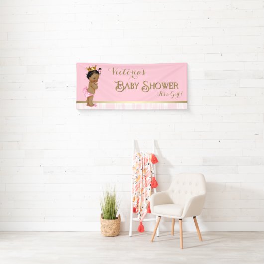 Pink Gold Ethnic Princess Baby Dusche Banner (Insitu)