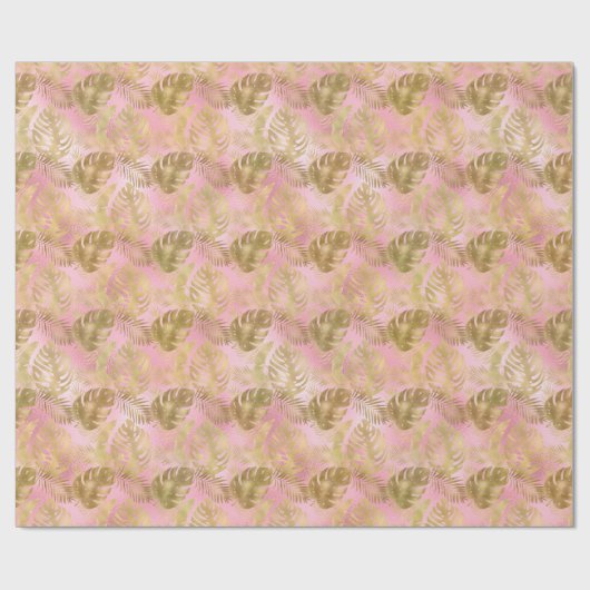 PINK GOLD FAN PALM BIRTHDAY WEDDAY WRAP GESCHENKPAPIER (Flach)