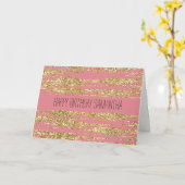 Pink Gold Faux Glitter Stripes Karte (Gelbe Blume)