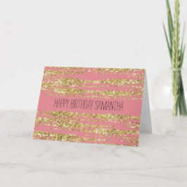 Pink Gold Faux Glitter Stripes Karte