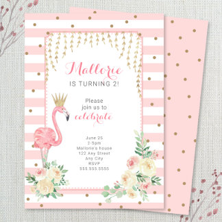 Pink Gold Flamingo Geburtstagsparty Einladung