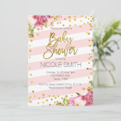 Pink Gold Flor Baby Dusche Einladung (Stehend Vorderseite)