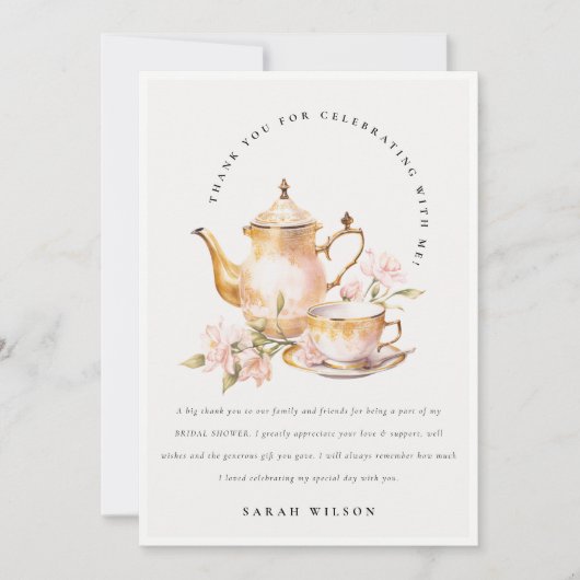 Pink Gold Flora Set Tee Brautparty Tee Party Dankeskarte (Vorderseite)