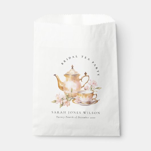 Pink Gold Flora Set Tee Brautparty Tee Party Geschenktütchen (Vorderseite)