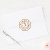 Pink & Gold Floral 1 Geburtstag Gefallen Tag Stick Runder Aufkleber (Umschlag)