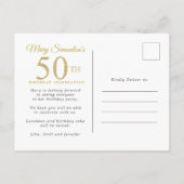 Pink Gold Floral 50. Einladungspostkarte (Rückseite)