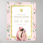 Pink Gold Floral Anand Karaj Wedding Willkommensze Poster (Vorne)
