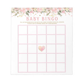 Pink Gold Floral Baby Dusche Bingo Spielkarten Notizblock