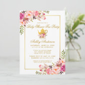 Pink Gold Floral Baby Dusche Party laden Einladung (Stehend Vorderseite)