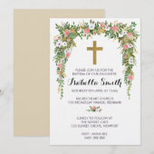 Pink Gold floral Baptism / Christening Invitation Einladung (Vorne/Hinten)