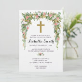 Pink Gold floral Baptism / Christening Invitation Einladung (Stehend Vorderseite)