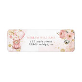 Pink Gold Floral Bear Babydusche Rücksendeadresse (Vorne)