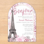 Pink Gold Floral Bonjour Bebe Baby Dusche Acryleinladungen (Vorderseite)