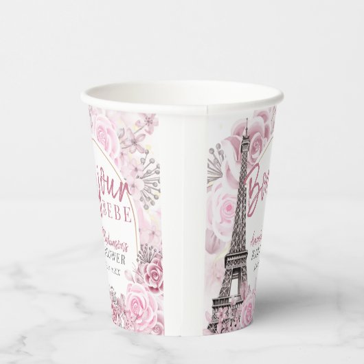 Pink Gold Floral Bonjour Bebe Baby Dusche Pappbecher (Rechts)