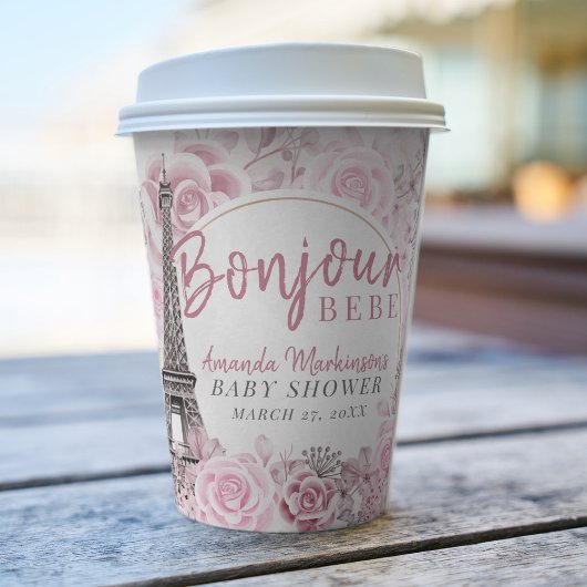 Pink Gold Floral Bonjour Bebe Baby Dusche Pappbecher