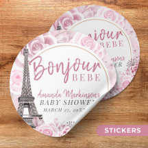 Pink Gold Floral Bonjour Bebe Baby Dusche