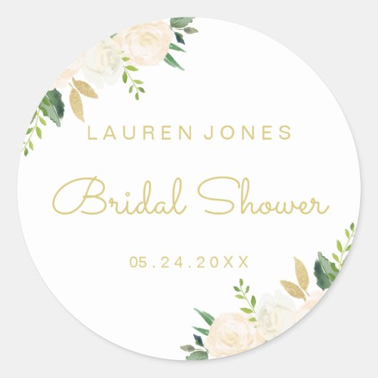 Pink Gold Floral Brautparty Aufkleber (Vorderseite)