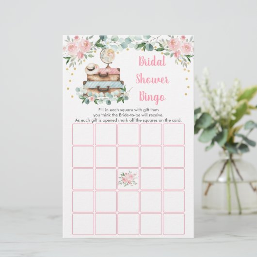 Pink Gold Floral Brautparty Bingo Game (Stehend Vorderseite)