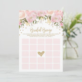 Pink Gold Floral Brautparty Bingo Spiel (Stehend Vorderseite)