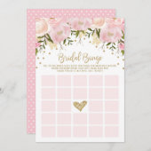 Pink Gold Floral Brautparty Bingo Spiel (Vorne/Hinten)