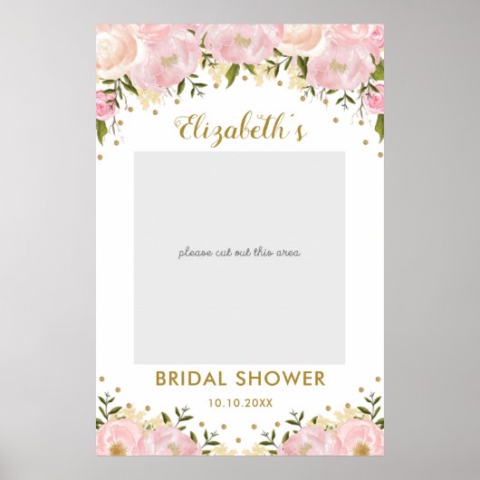 Pink Gold Floral Brautparty Foto Stand Prop Poster (Vorne)