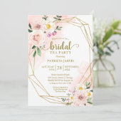 Pink Gold Floral Brautparty Tee Party Einladung (Stehend Vorderseite)