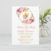 Pink Gold Floral Brautparty Tee Party Einladung GP (Stehend Vorderseite)