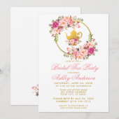 Pink Gold Floral Brautparty Tee Party Einladung GP (Vorne/Hinten)