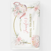 Pink Gold Floral Brautparty Tee Party Grosses Banner (Vertikal)