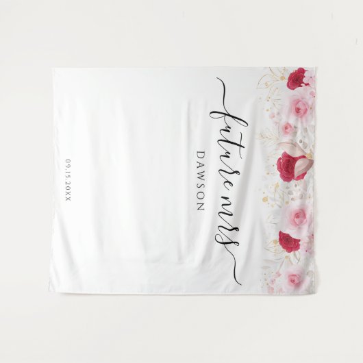 Pink Gold Floral Bridal Shower Backdrop Wandteppich (Vorderseite (Horizontal))