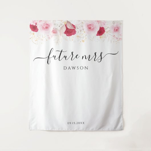 Pink Gold Floral Bridal Shower Backdrop Wandteppich (Vorderseite)