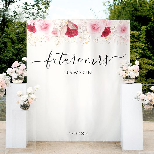 Pink Gold Floral Bridal Shower Backdrop Wandteppich