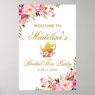 Pink Gold Floral Bridal Shower Tea Party Welcome L Poster
