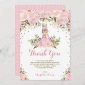Pink Gold Floral Bunny Rabbit Danke Karte (Vorne/Hinten)