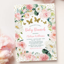 Pink Gold Floral Butterfly Girl Babydusche Brunch