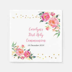 Pink Gold Floral Cocktail Papier Napkins Serviette