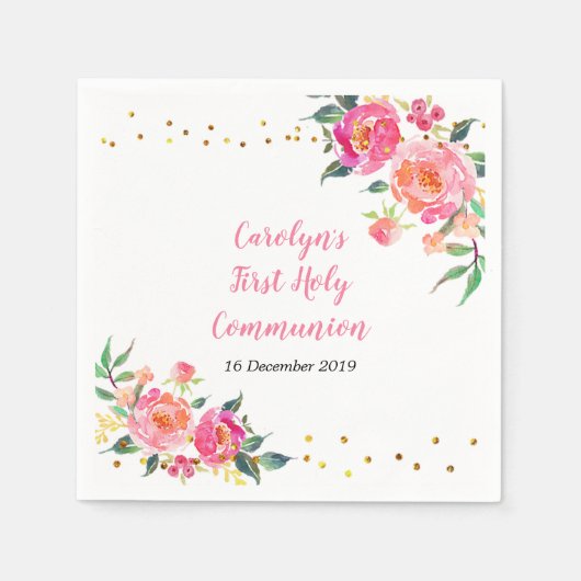 Pink Gold Floral Cocktail Papier Napkins Serviette (Vorderseite)