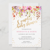 Pink Gold Floral Couples Kinderdusche Einladung (Vorderseite)