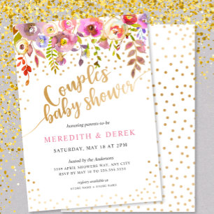Pink Gold Floral Couples Kinderdusche Einladung