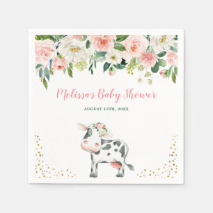 Pink Gold Floral Cow Girl Baby Dusche Serviette